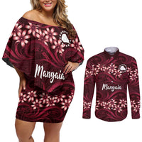 Personalised Cook Islands Mangaia Couples Matching Off Shoulder Short Dress and Long Sleeve Button Shirt Tiare Maori Polynesian Waves Tattoo