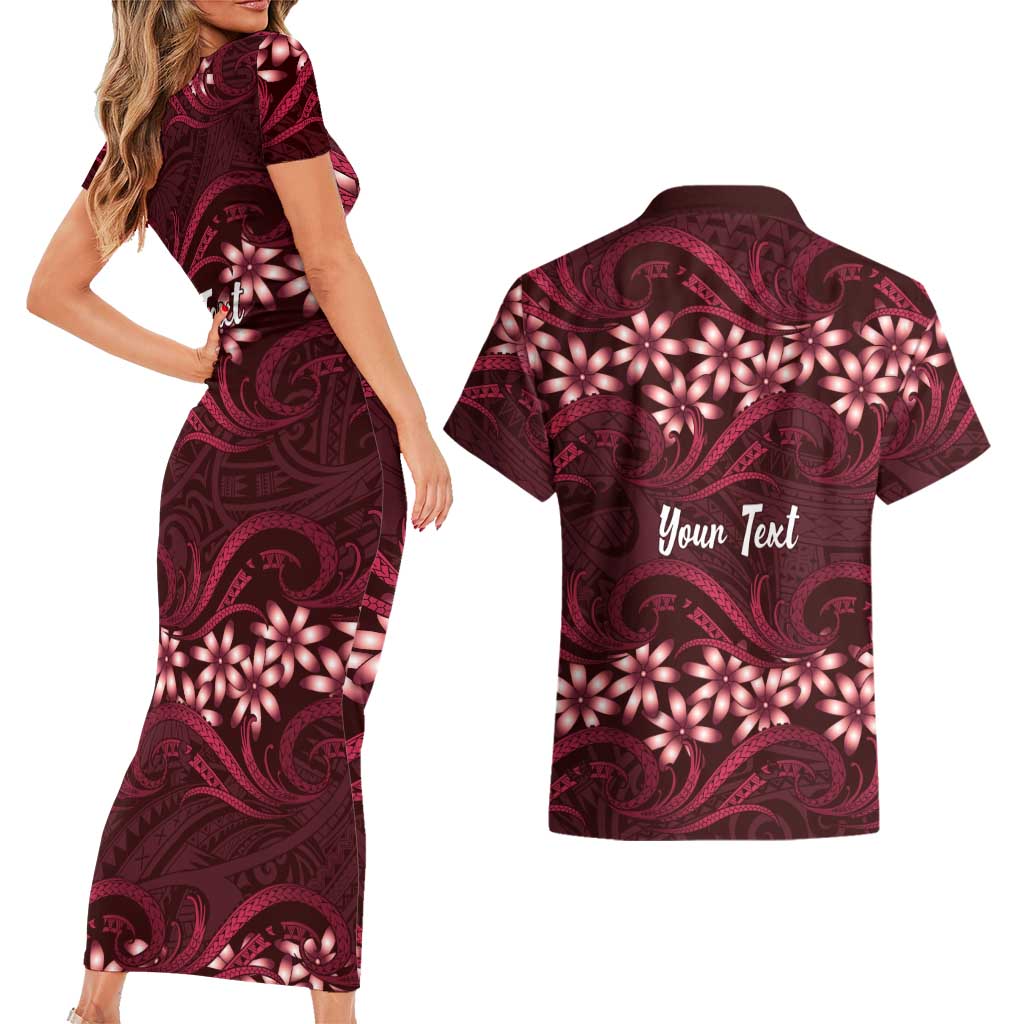 Personalised Cook Islands Mangaia Couples Matching Short Sleeve Bodycon Dress and Hawaiian Shirt Tiare Maori Polynesian Waves Tattoo LT14 - Polynesian Pride