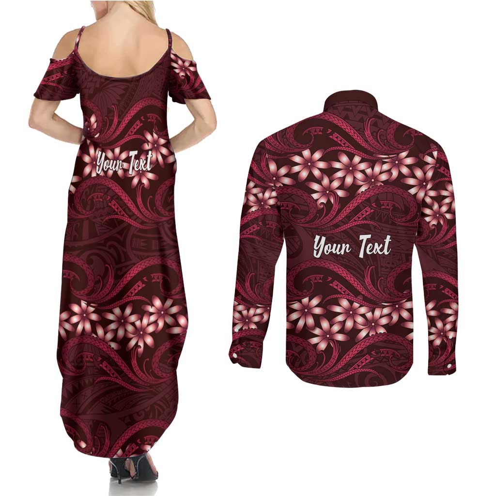 Personalised Cook Islands Mangaia Couples Matching Summer Maxi Dress and Long Sleeve Button Shirt Tiare Maori Polynesian Waves Tattoo