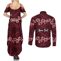 Personalised Cook Islands Mangaia Couples Matching Summer Maxi Dress and Long Sleeve Button Shirt Tiare Maori Polynesian Waves Tattoo