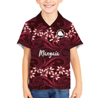 Personalised Cook Islands Mangaia Family Matching Long Sleeve Bodycon Dress and Hawaiian Shirt Tiare Maori Polynesian Waves Tattoo LT14 Son's Shirt Burgundy - Polynesian Pride