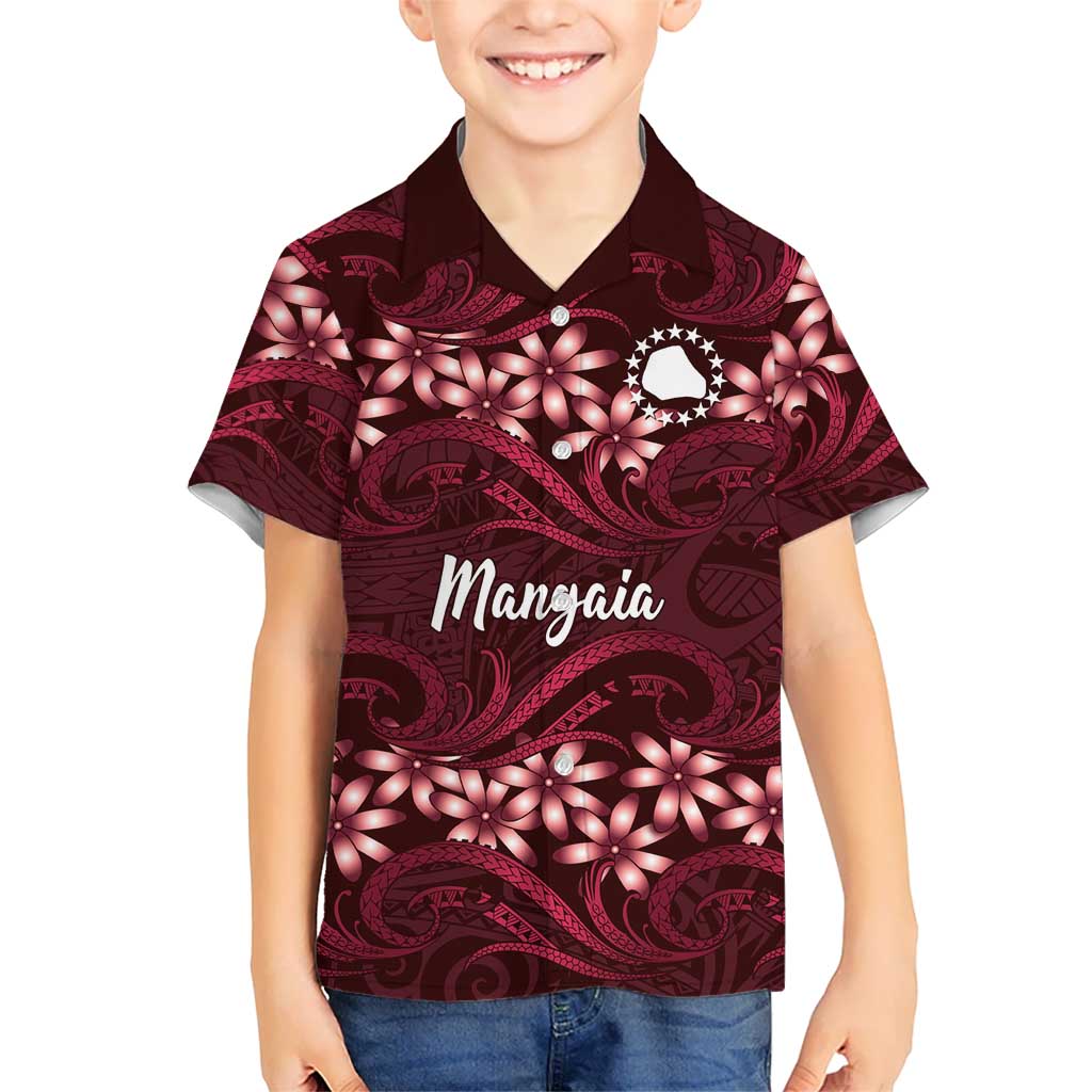 Personalised Cook Islands Mangaia Family Matching Off The Shoulder Long Sleeve Dress and Hawaiian Shirt Tiare Maori Polynesian Waves Tattoo LT14 Son's Shirt Burgundy - Polynesian Pride