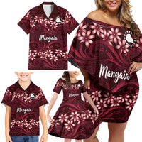 Personalised Cook Islands Mangaia Family Matching Off Shoulder Short Dress and Hawaiian Shirt Tiare Maori Polynesian Waves Tattoo LT14 - Polynesian Pride