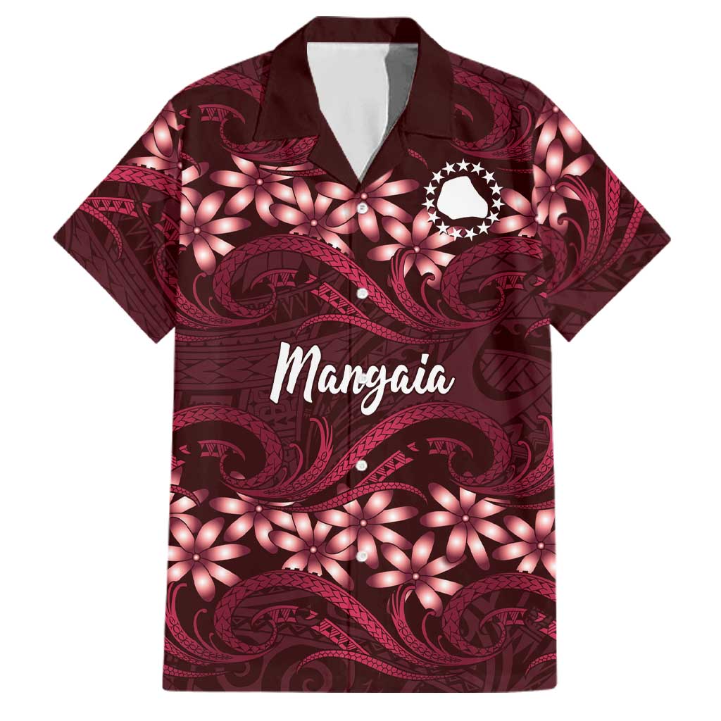 Personalised Cook Islands Mangaia Family Matching Off Shoulder Short Dress and Hawaiian Shirt Tiare Maori Polynesian Waves Tattoo LT14 Dad's Shirt - Short Sleeve Burgundy - Polynesian Pride