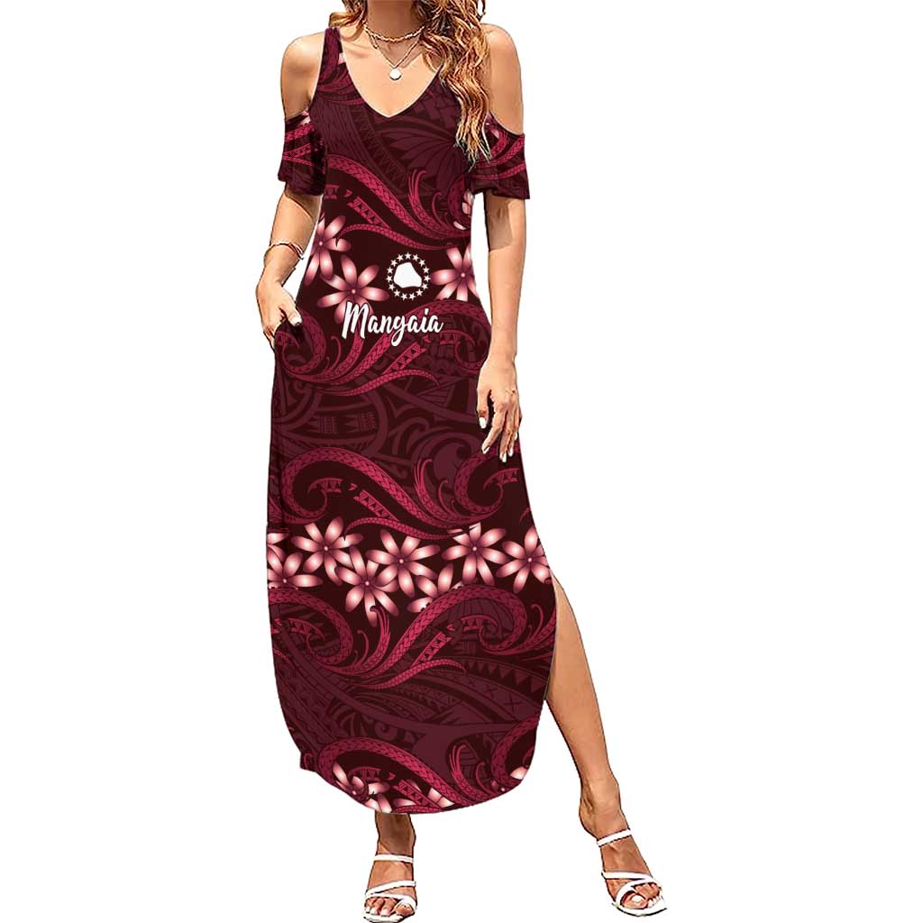 Personalised Cook Islands Mangaia Family Matching Summer Maxi Dress and Hawaiian Shirt Tiare Maori Polynesian Waves Tattoo LT14 Mom's Dress Burgundy - Polynesian Pride