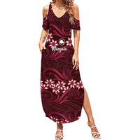 Personalised Cook Islands Mangaia Family Matching Summer Maxi Dress and Hawaiian Shirt Tiare Maori Polynesian Waves Tattoo LT14 Mom's Dress Burgundy - Polynesian Pride