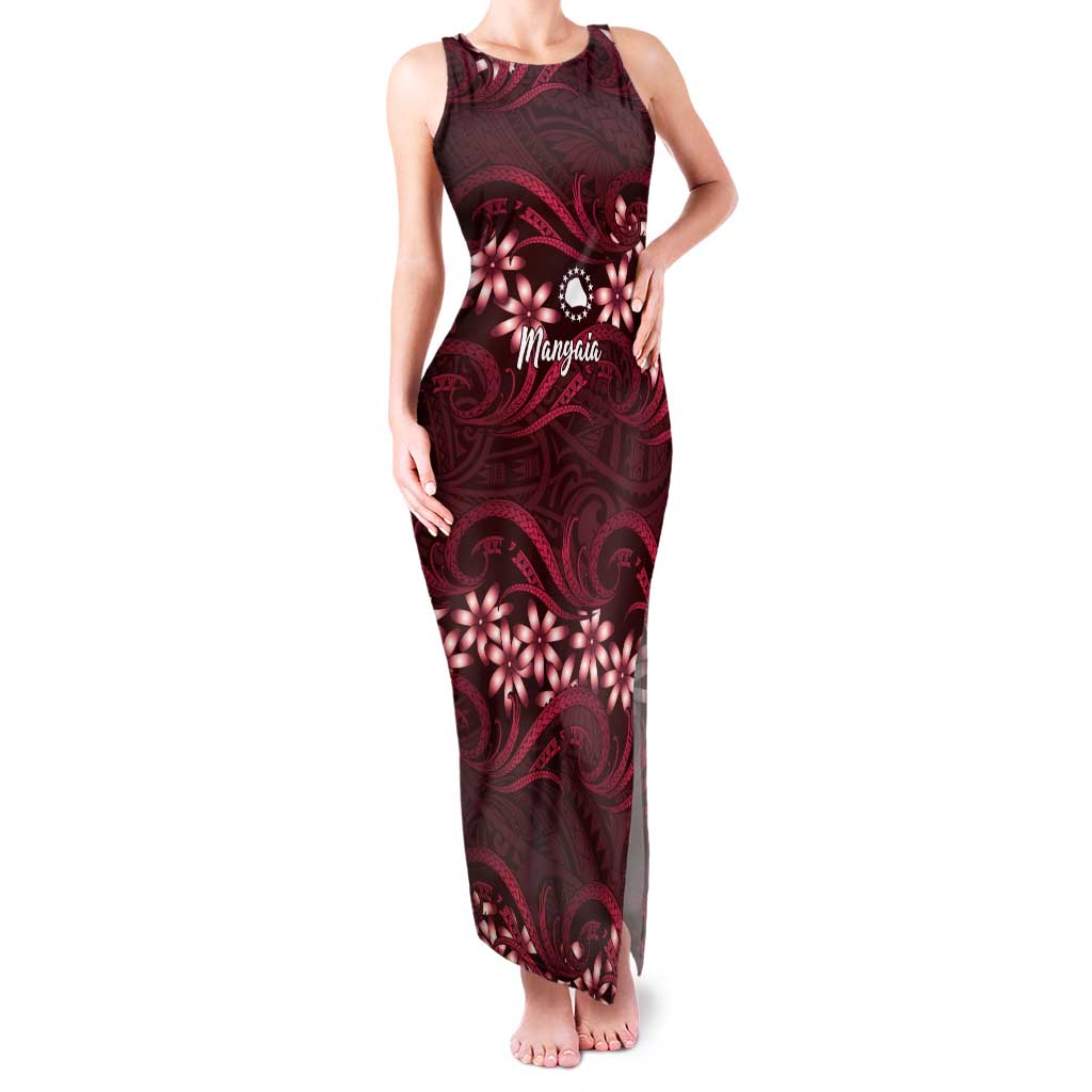 Personalised Cook Islands Mangaia Family Matching Tank Maxi Dress and Hawaiian Shirt Tiare Maori Polynesian Waves Tattoo LT14 Mom's Dress Burgundy - Polynesian Pride