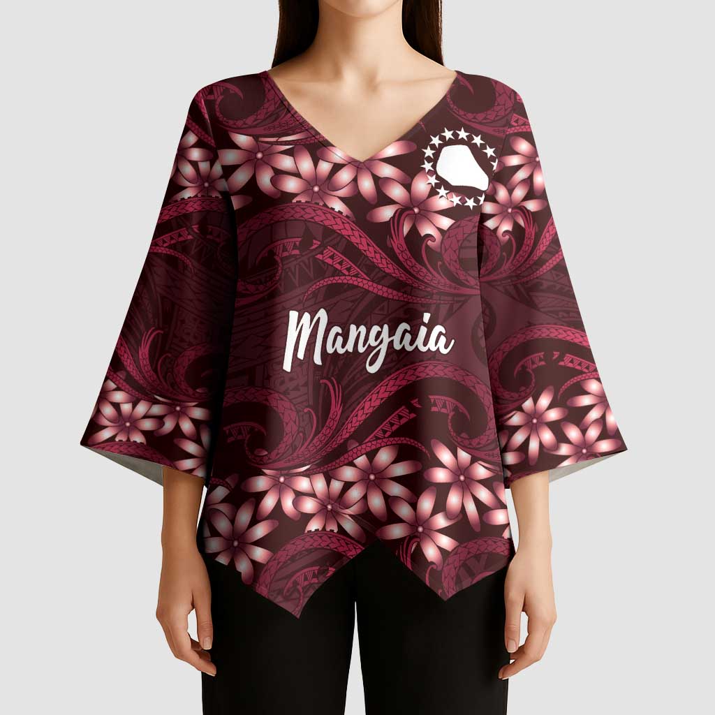 Personalised Cook Islands Mangaia Kimono Sleeve Blouse Tiare Maori Polynesian Waves Tattoo