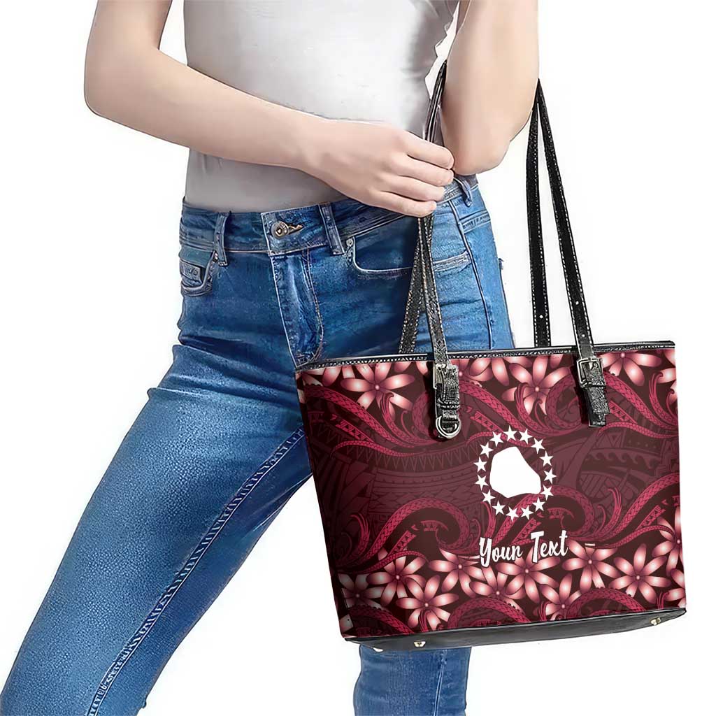 Personalised Cook Islands Mangaia Leather Tote Bag Tiare Maori Polynesian Waves Tattoo