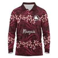 Personalised Cook Islands Mangaia Long Sleeve Polo Shirt Tiare Maori Polynesian Waves Tattoo