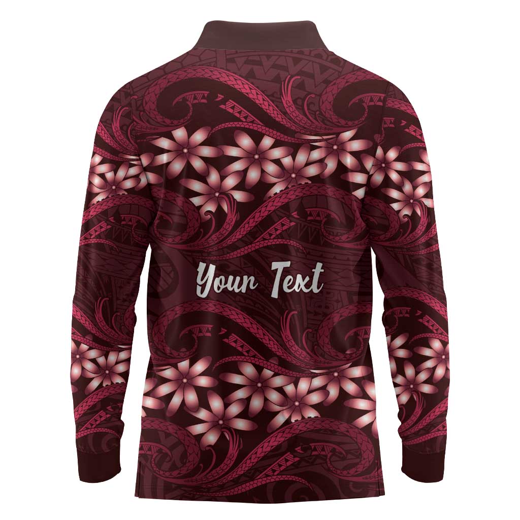 Personalised Cook Islands Mangaia Long Sleeve Polo Shirt Tiare Maori Polynesian Waves Tattoo