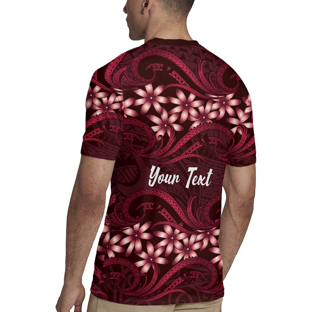Personalised Cook Islands Mangaia Rugby Jersey Tiare Maori Polynesian Waves Tattoo