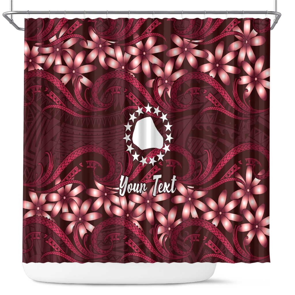 Personalised Cook Islands Mangaia Shower Curtain Tiare Maori Polynesian Waves Tattoo