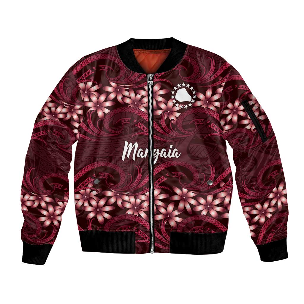 Personalised Cook Islands Mangaia Sleeve Zip Bomber Jacket Tiare Maori Polynesian Waves Tattoo