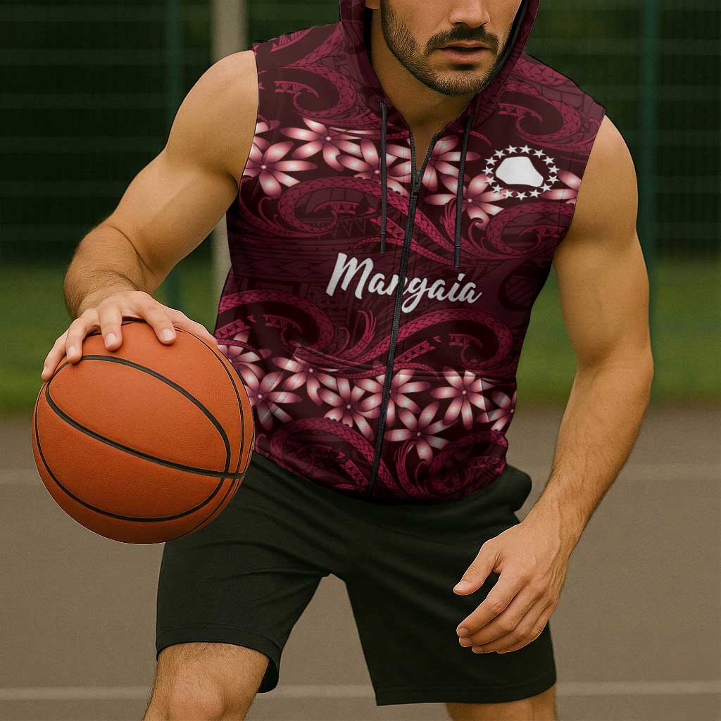 Personalised Cook Islands Mangaia Sleeveless Zip Hoodie Tiare Maori Polynesian Waves Tattoo