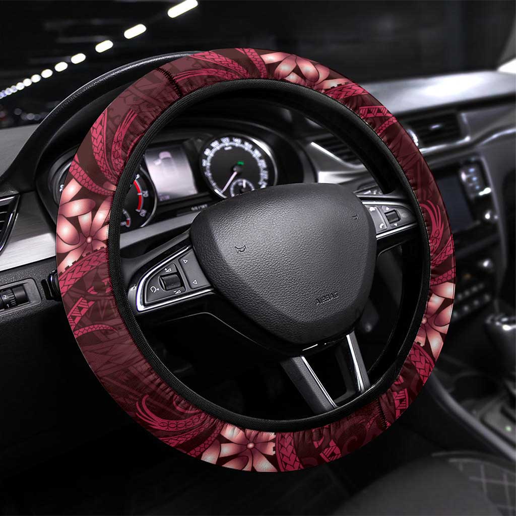 Cook Islands Mangaia Steering Wheel Cover Tiare Maori Polynesian Waves Tattoo