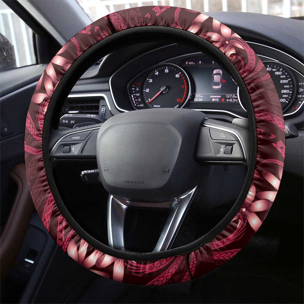 Cook Islands Mangaia Steering Wheel Cover Tiare Maori Polynesian Waves Tattoo