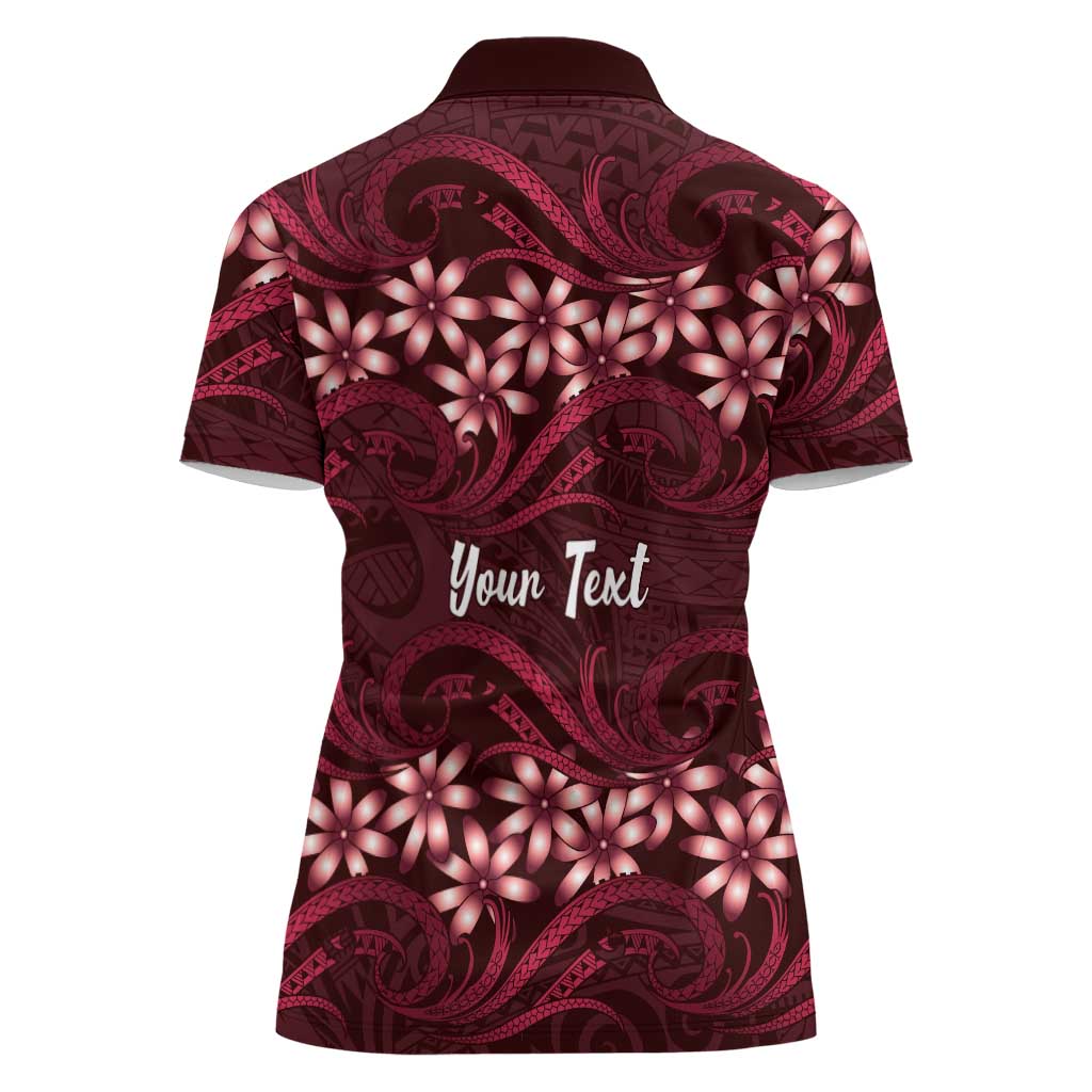 Personalised Cook Islands Mangaia Women Polo Shirt Tiare Maori Polynesian Waves Tattoo