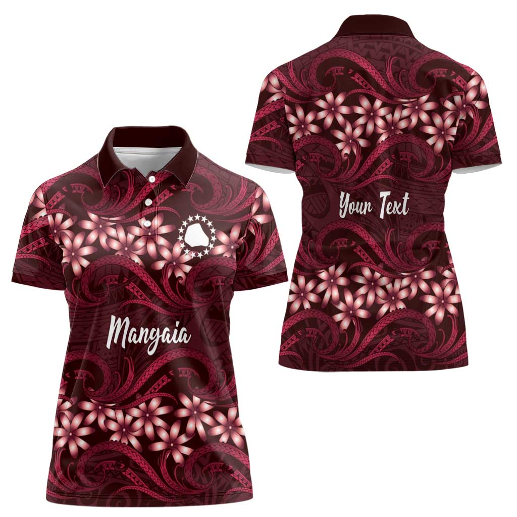 Personalised Cook Islands Mangaia Women Polo Shirt Tiare Maori Polynesian Waves Tattoo