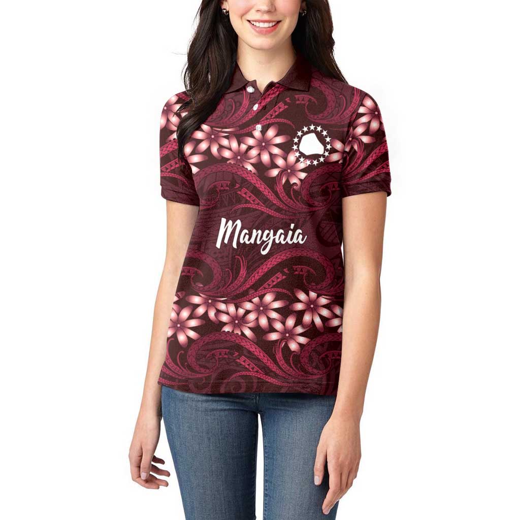 Personalised Cook Islands Mangaia Women Polo Shirt Tiare Maori Polynesian Waves Tattoo