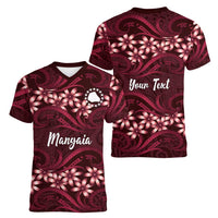 Personalised Cook Islands Mangaia Women V-Neck T-Shirt Tiare Maori Polynesian Waves Tattoo