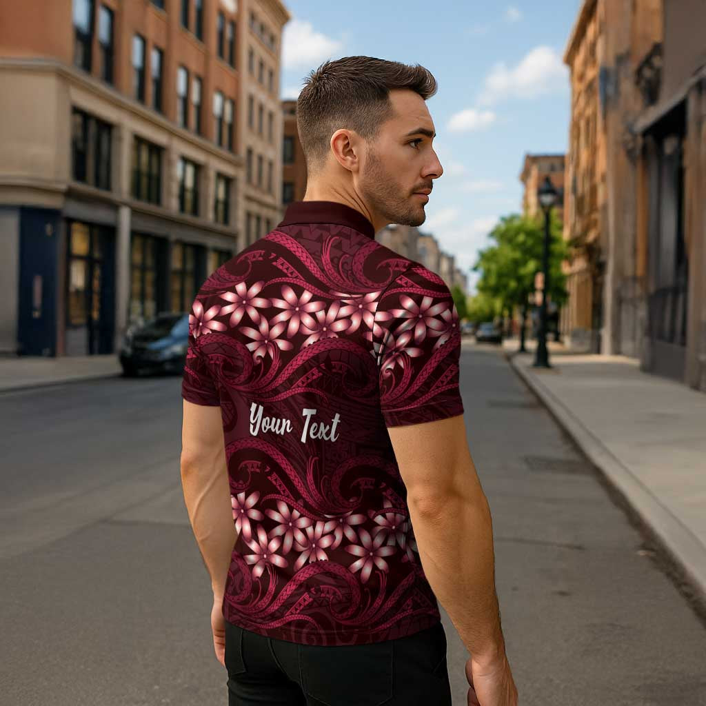 Personalised Cook Islands Mangaia Zipper Polo Shirt Tiare Maori Polynesian Waves Tattoo