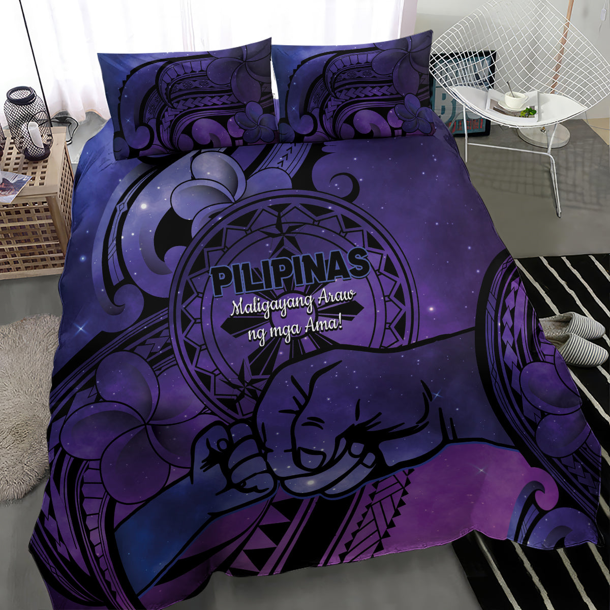 Philippines Father's Day Bedding Set Polynesian Tattoo Galaxy Vibes