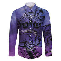 Philippines Father's Day Family Matching Long Sleeve Bodycon Dress and Hawaiian Shirt Polynesian Tattoo Galaxy Vibes LT14 Dad's Shirt - Long Sleeve Blue - Polynesian Pride