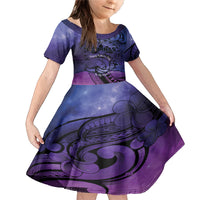 Philippines Father's Day Family Matching Mermaid Dress and Hawaiian Shirt Polynesian Tattoo Galaxy Vibes LT14 Daughter's Dress Blue - Polynesian Pride