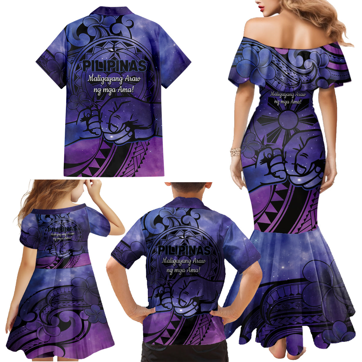 Philippines Father's Day Family Matching Mermaid Dress and Hawaiian Shirt Polynesian Tattoo Galaxy Vibes LT14 - Polynesian Pride