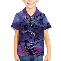Philippines Father's Day Family Matching Tank Maxi Dress and Hawaiian Shirt Polynesian Tattoo Galaxy Vibes LT14 Son's Shirt Blue - Polynesian Pride