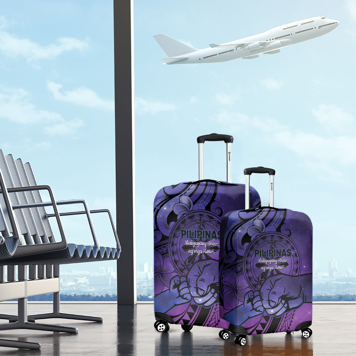 Philippines Father's Day Luggage Cover Polynesian Tattoo Galaxy Vibes