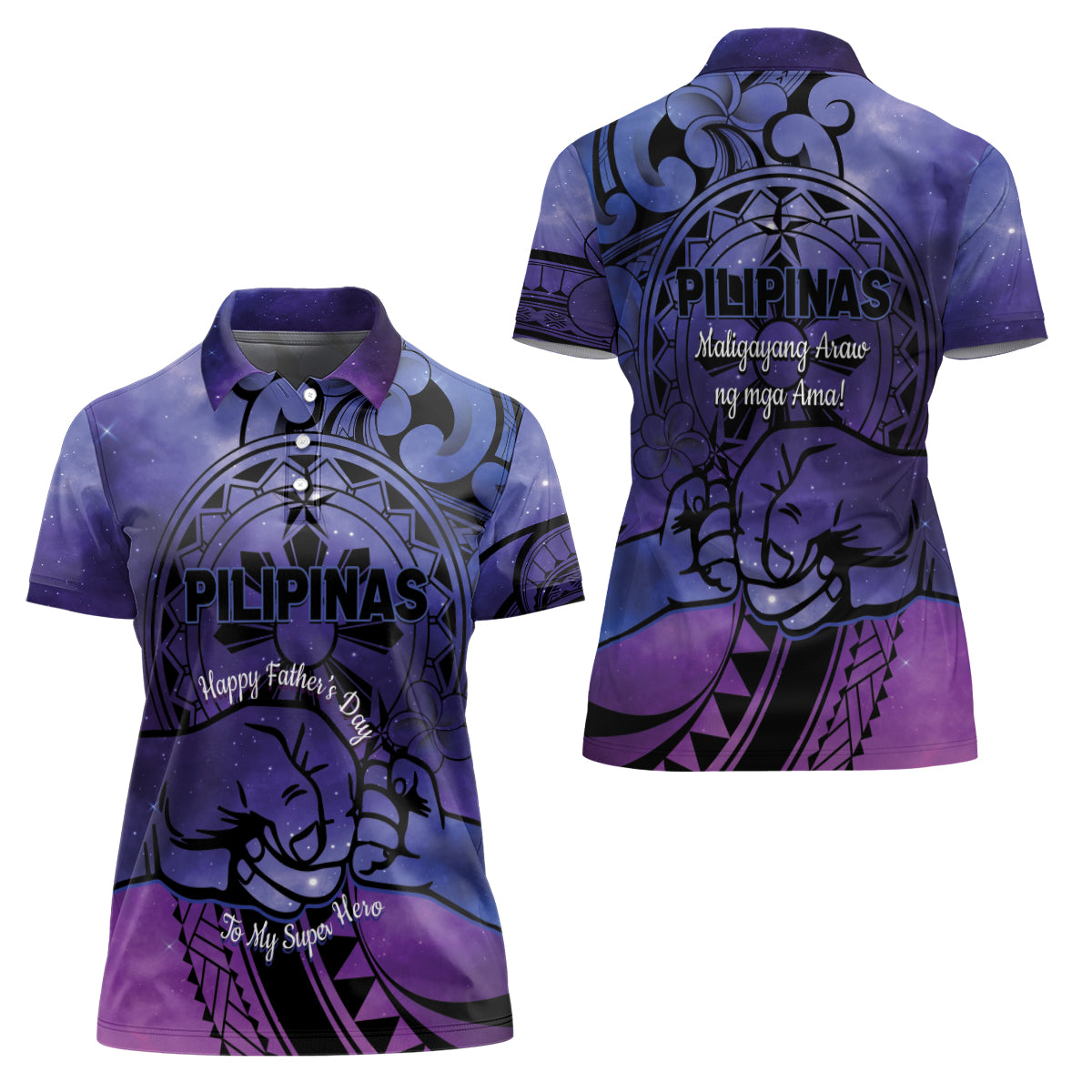 Philippines Father's Day Women Polo Shirt Polynesian Tattoo Galaxy Vibes