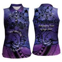 Philippines Father's Day Women Sleeveless Polo Shirt Polynesian Tattoo Galaxy Vibes