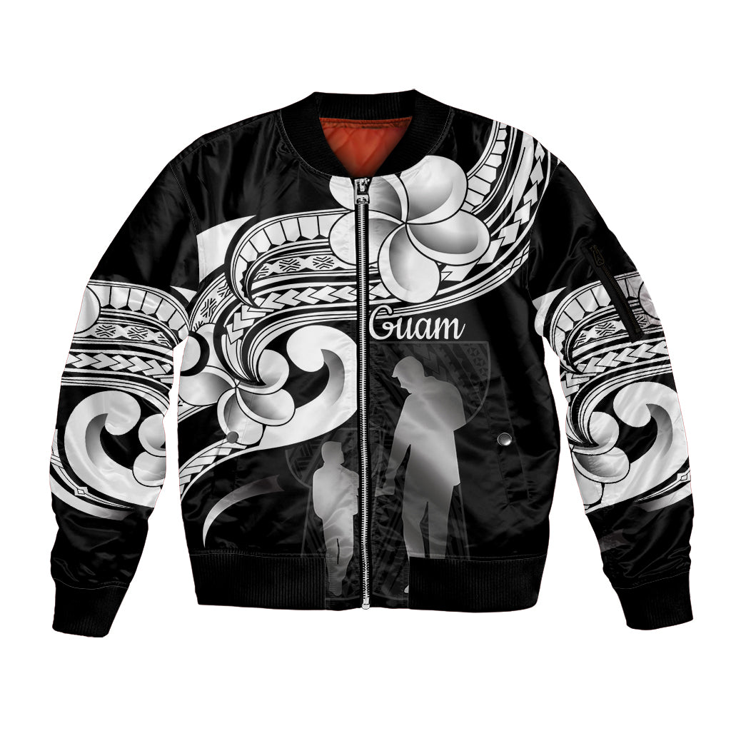 Guam Father's Day Sleeve Zip Bomber Jacket Chamorro Latte Stone Polynesian Pattern