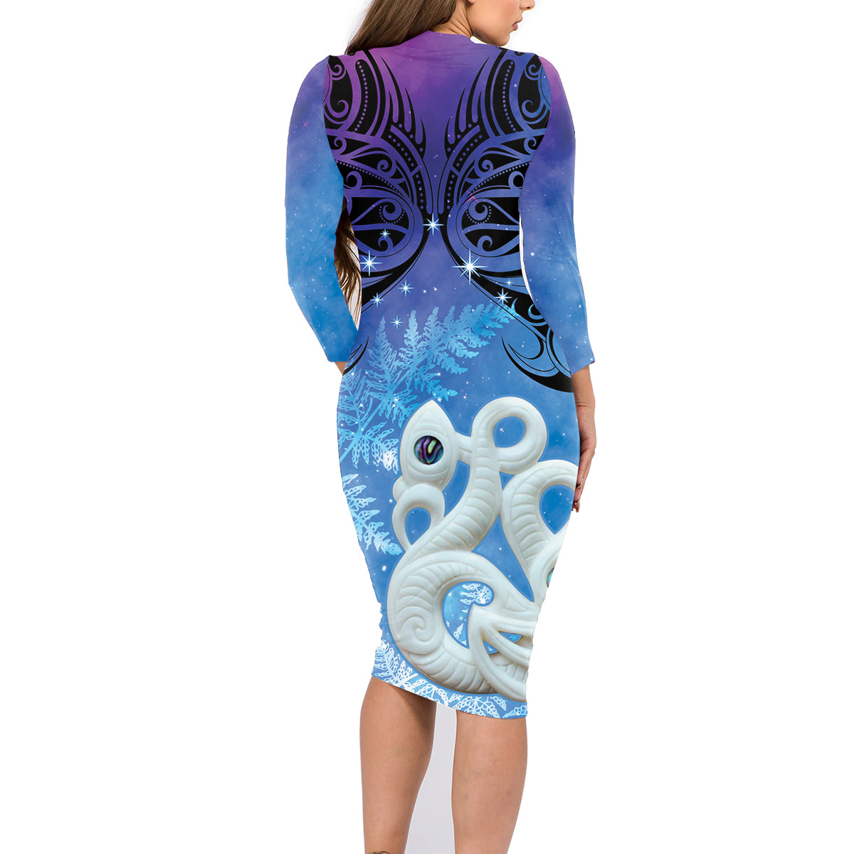 New Zealand Matariki Family Matching Long Sleeve Bodycon Dress and Hawaiian Shirt Aotearoa Maori New Year Manaia Galaxy Vibes LT14 - Polynesian Pride
