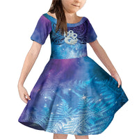 New Zealand Matariki Family Matching Mermaid Dress and Hawaiian Shirt Aotearoa Maori New Year Manaia Galaxy Vibes LT14 Daughter's Dress Blue - Polynesian Pride