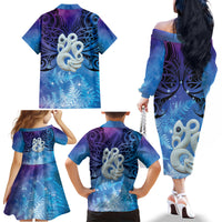 New Zealand Matariki Family Matching Off The Shoulder Long Sleeve Dress and Hawaiian Shirt Aotearoa Maori New Year Manaia Galaxy Vibes LT14 - Polynesian Pride