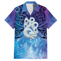 New Zealand Matariki Family Matching Off Shoulder Maxi Dress and Hawaiian Shirt Aotearoa Maori New Year Manaia Galaxy Vibes LT14 Dad's Shirt - Short Sleeve Blue - Polynesian Pride