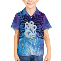 New Zealand Matariki Family Matching Off Shoulder Maxi Dress and Hawaiian Shirt Aotearoa Maori New Year Manaia Galaxy Vibes LT14 Son's Shirt Blue - Polynesian Pride