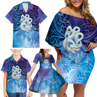New Zealand Matariki Family Matching Off Shoulder Short Dress and Hawaiian Shirt Aotearoa Maori New Year Manaia Galaxy Vibes LT14 - Polynesian Pride