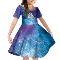 New Zealand Matariki Family Matching Short Sleeve Bodycon Dress and Hawaiian Shirt Aotearoa Maori New Year Manaia Galaxy Vibes LT14 Daughter's Dress Blue - Polynesian Pride
