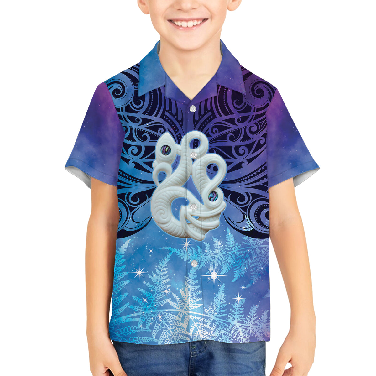 New Zealand Matariki Family Matching Tank Maxi Dress and Hawaiian Shirt Aotearoa Maori New Year Manaia Galaxy Vibes LT14 Son's Shirt Blue - Polynesian Pride