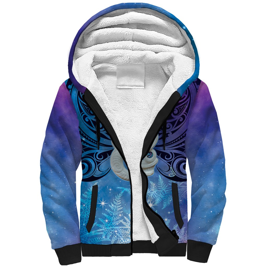 New Zealand Matariki Sherpa Hoodie Aotearoa Maori New Year Manaia Galaxy Vibes LT14 Unisex Blue - Polynesian Pride