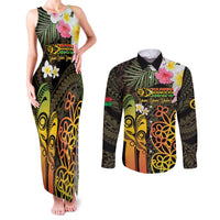 Personalised Vanuatu Independence Day Couples Matching Tank Maxi Dress and Long Sleeve Button Shirt Carving Drum Sand Drawing Turtle