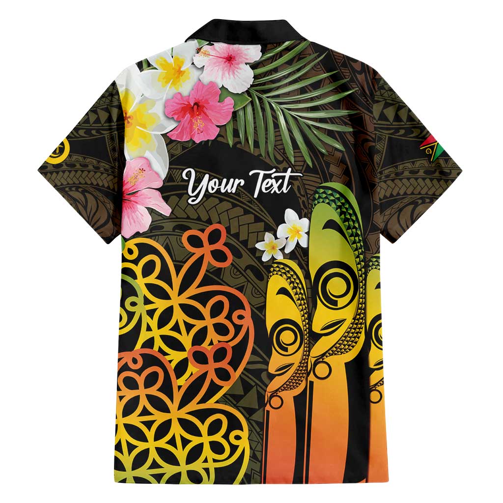 Personalised Vanuatu Independence Day Family Matching Long Sleeve Bodycon Dress and Hawaiian Shirt Carving Drum Sand Drawing Turtle LT14 - Polynesian Pride