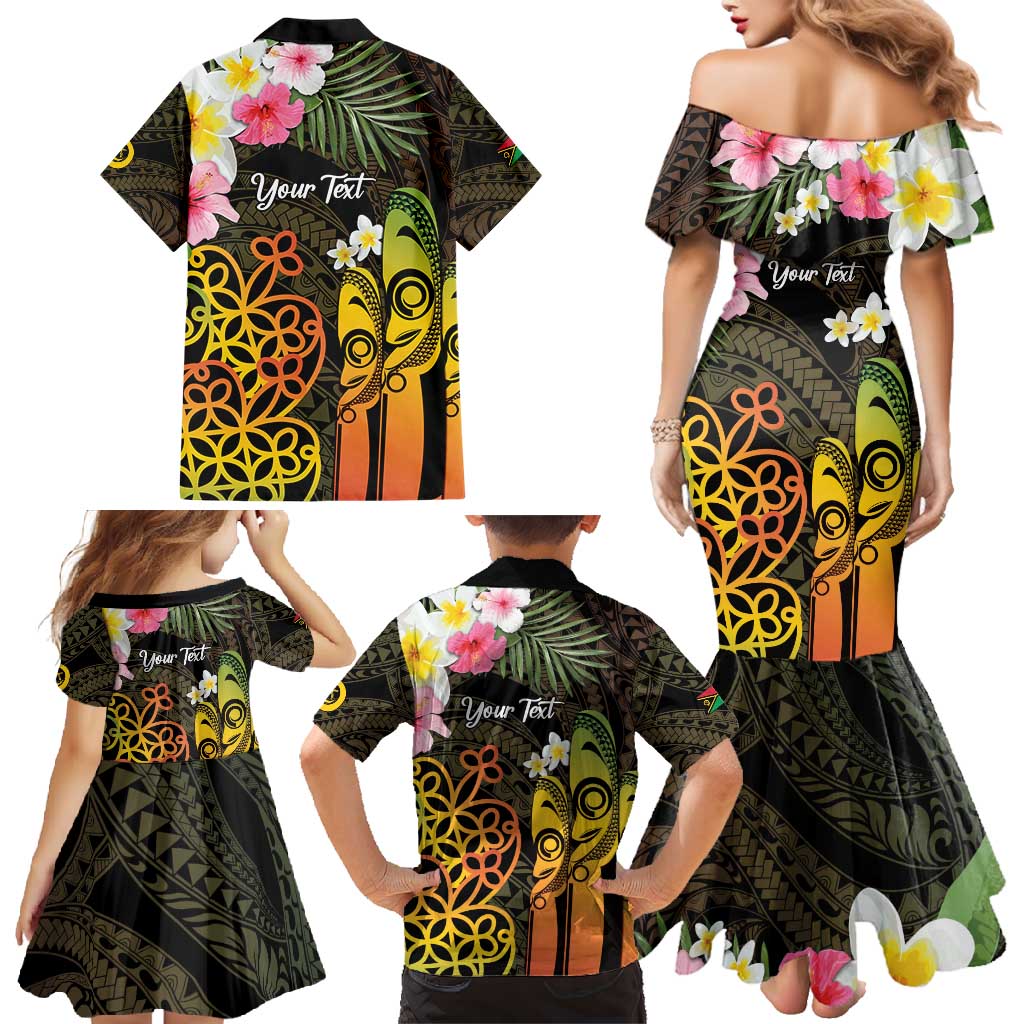 Personalised Vanuatu Independence Day Family Matching Mermaid Dress and Hawaiian Shirt Carving Drum Sand Drawing Turtle