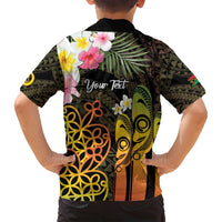 Personalised Vanuatu Independence Day Family Matching Off Shoulder Short Dress and Hawaiian Shirt Carving Drum Sand Drawing Turtle