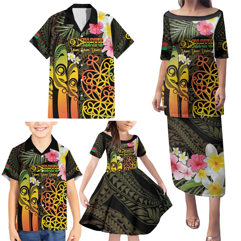 Personalised Vanuatu Independence Day Family Matching Puletasi and Hawaiian Shirt Carving Drum Sand Drawing Turtle