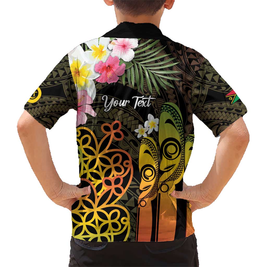 Personalised Vanuatu Independence Day Family Matching Short Sleeve Bodycon Dress and Hawaiian Shirt Carving Drum Sand Drawing Turtle LT14 - Polynesian Pride